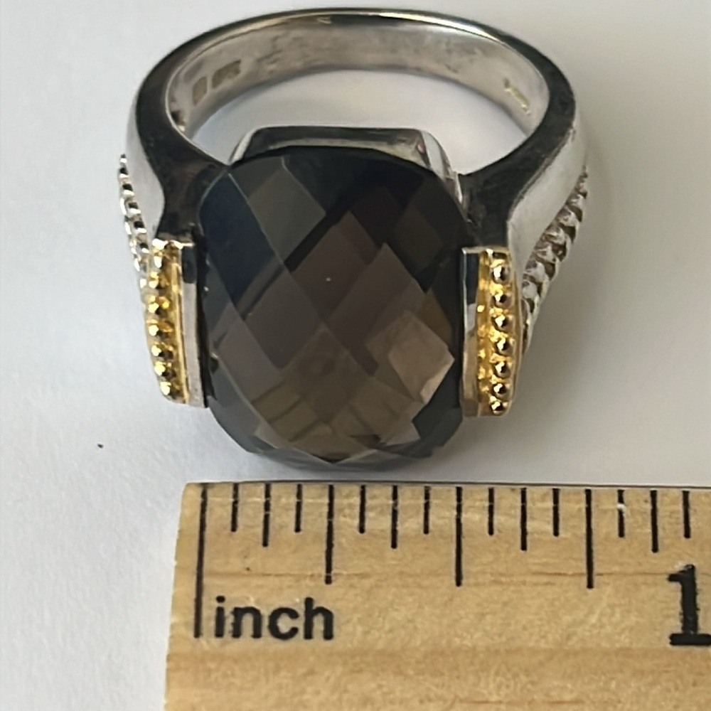 Size 9 Silver Large Rectangle Brown Stone Ring - image 8